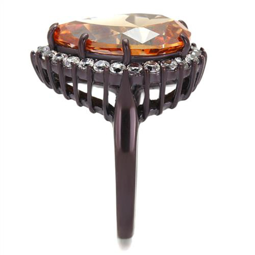 ARTK2675 Women's Dark Brown Stainless Steel 10.96 Ct Pear Cut Champagne CZ Cocktail Ring